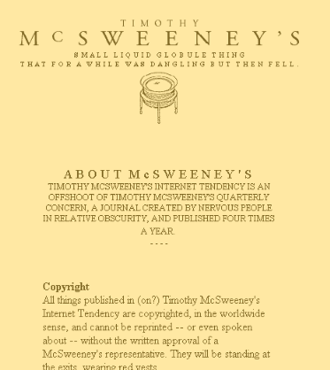 TIMOTHY MCSWEENEY`S INTERNET TENDENCY
